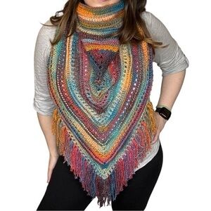 Handcrafted Crochet Cowl Neck Scarf With Fringe New Handmade by Seller Knit